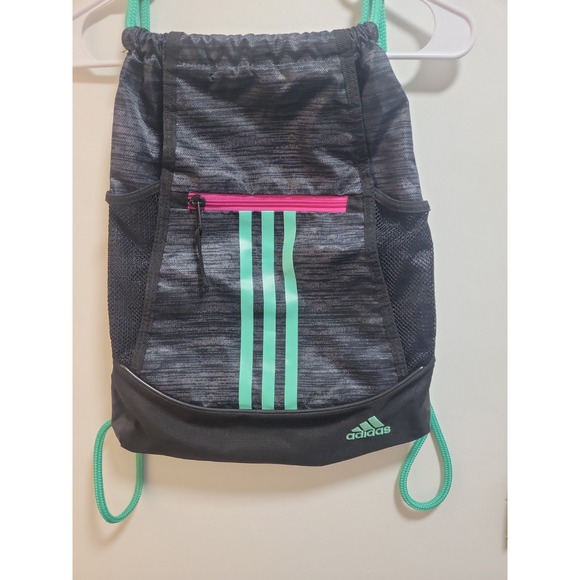 adidas Handbags - adidas Drawstring Gym Sack Backpack Black Green Pink, 3 Pockets, Zip